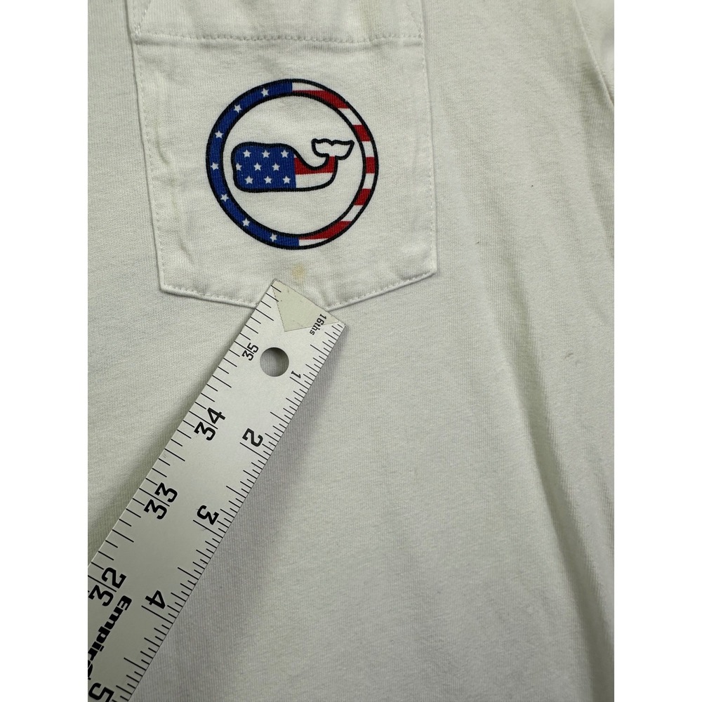 Vineyard Vines Mens Long Sleeve Pocket T-Shirt White USA Flag Whale Logo Large - Picture 10 of 10